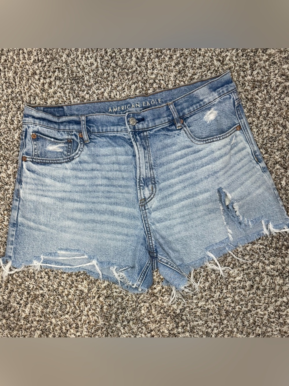 American Eagle Strigid Denim Shorts Women’s Size 14 Distressed Raw Hem Light